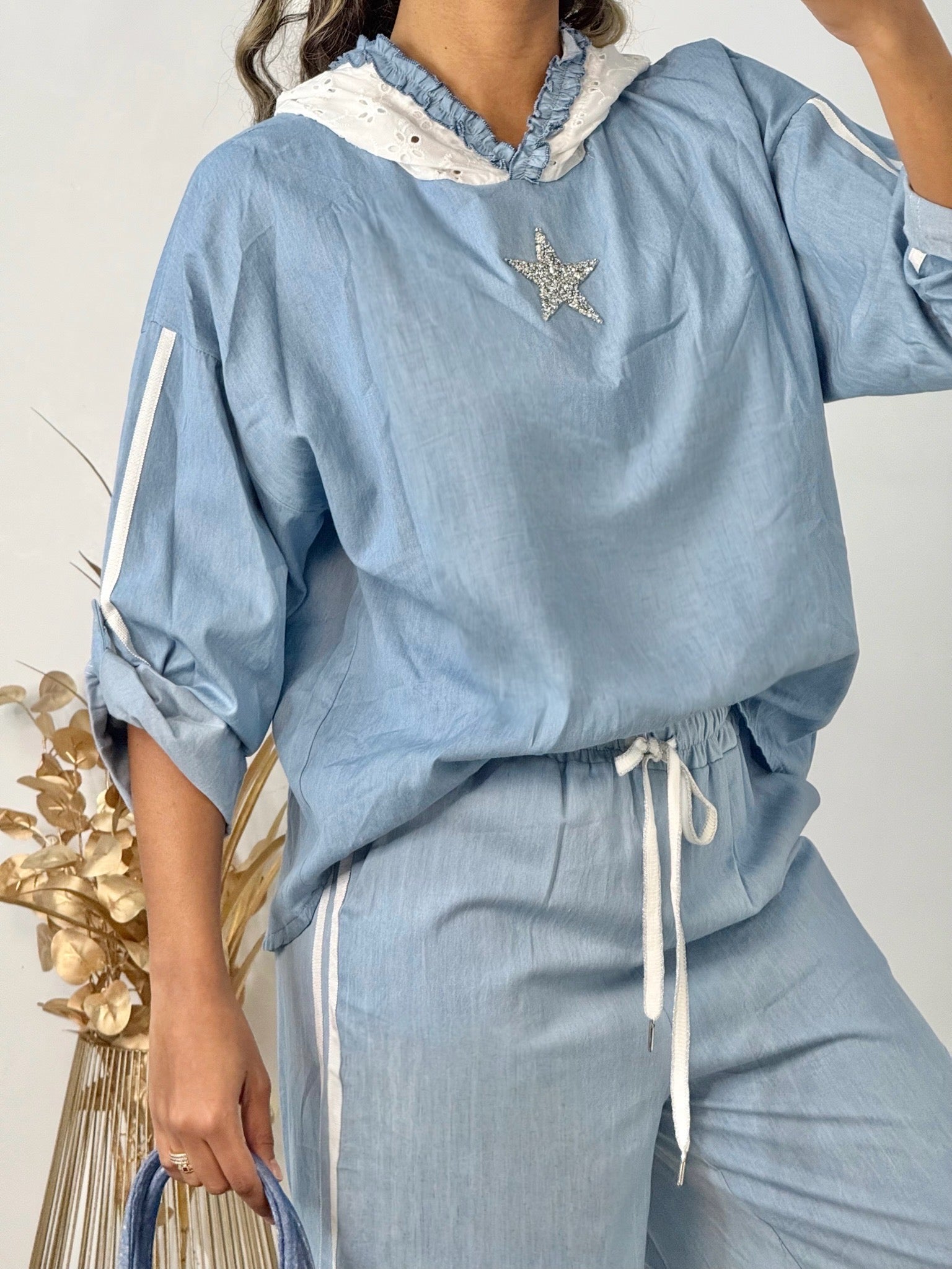 Light Blue Hooded Top