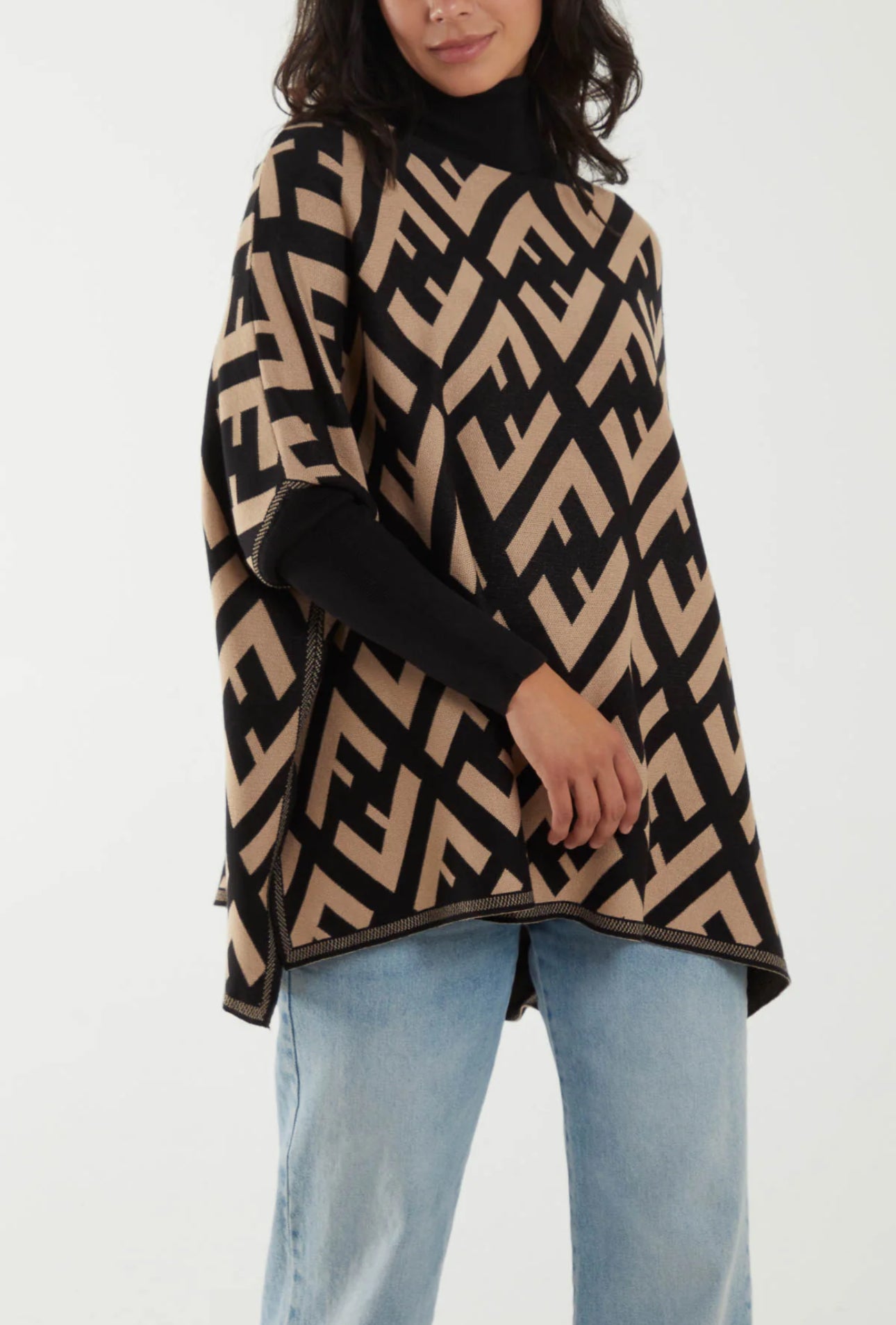 MONOGRAM HIGH NECK PONCHO JUMPER