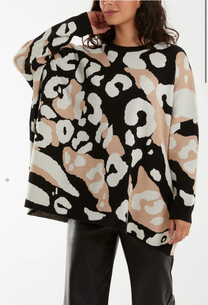 CONTRAST LEOPARD PRINT JUMPER