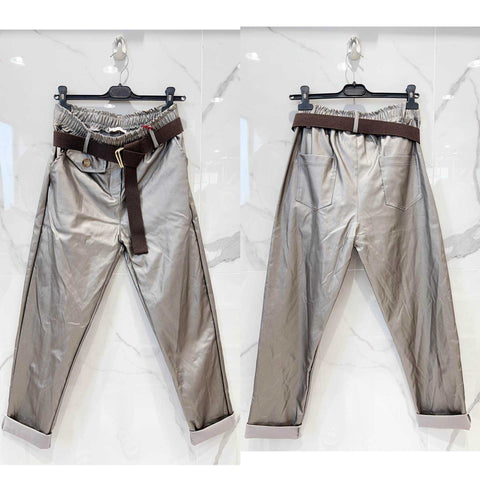 Faux pu leather pants with belt