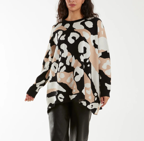 CONTRAST LEOPARD PRINT JUMPER