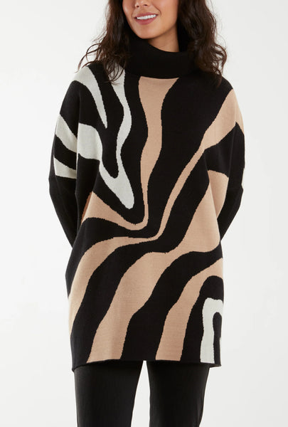 ABSTRACT SWIRL HIGH NECK JUMPER