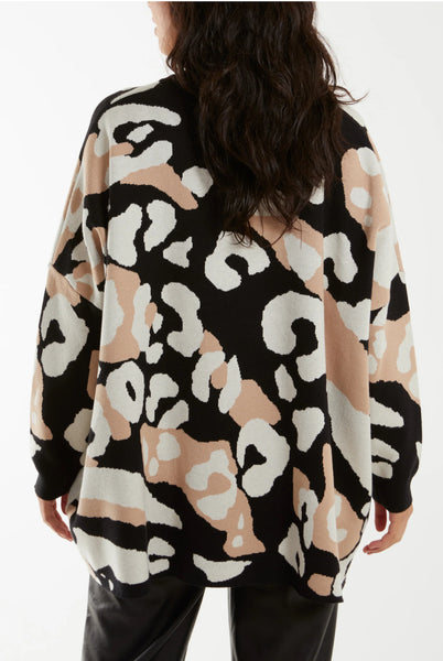 CONTRAST LEOPARD PRINT JUMPER