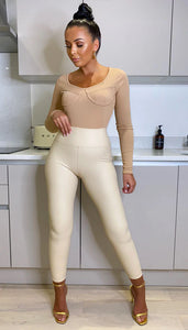 Cream Pu Leggings