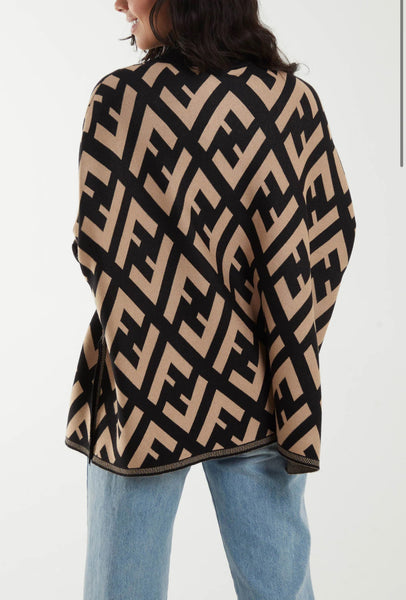 MONOGRAM HIGH NECK PONCHO JUMPER